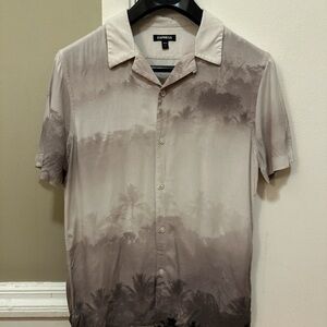 Express Gray Casual Button Down Shirt with Ombré Effect